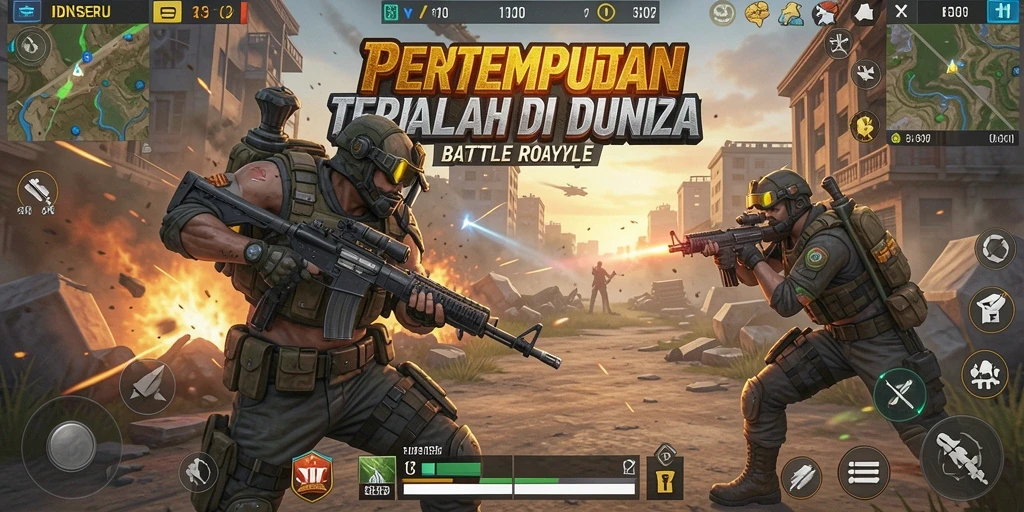 Tangkapan layar permainan IDNSERU menampilkan aksi pertempuran yang mendebarkan.