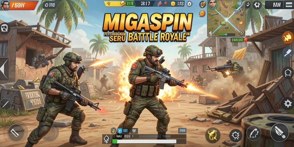 Gameplay intens dari MIGASPIN dalam pertarungan Battle Royale.