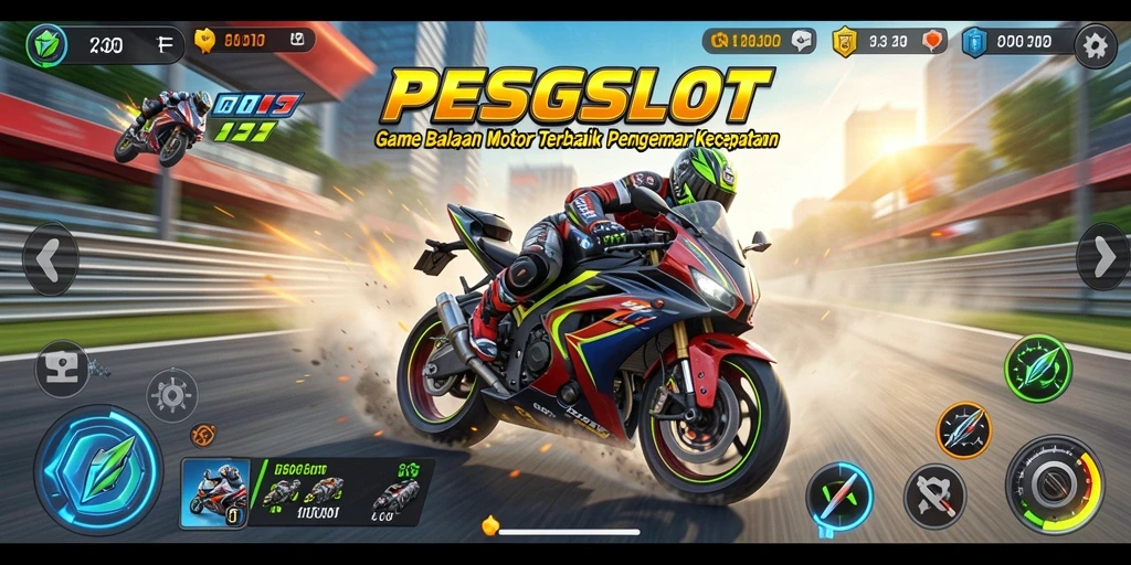 Tampilan gameplay seru PESGSLOT dengan balapan motor yang mendebarkan.