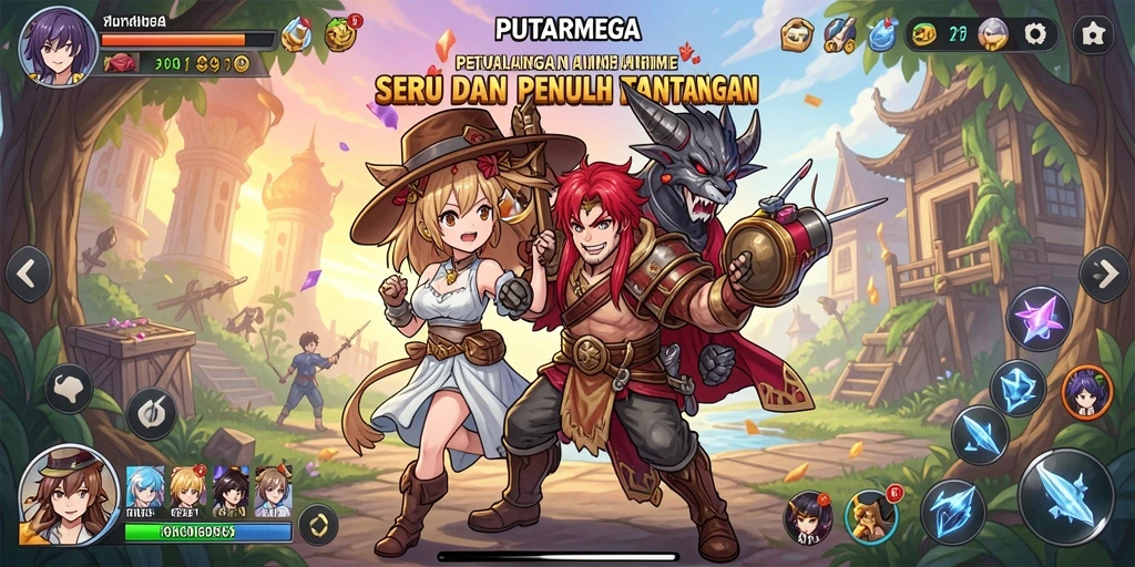 Tangkapan layar gameplay PUTARMEGA menampilkan aksi seru di dunia anime.