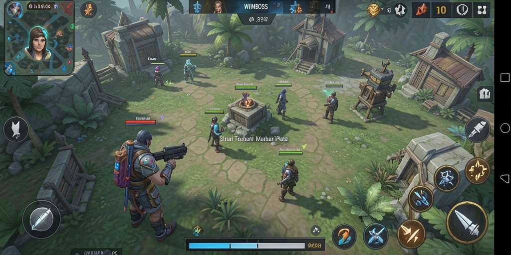 Screenshot gameplay WINBOSS menunjukkan pertempuran strategi yang mendebarkan.